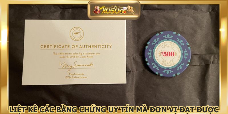 Liệt kê các bằng chứng uy tín mà đơn vị đạt được